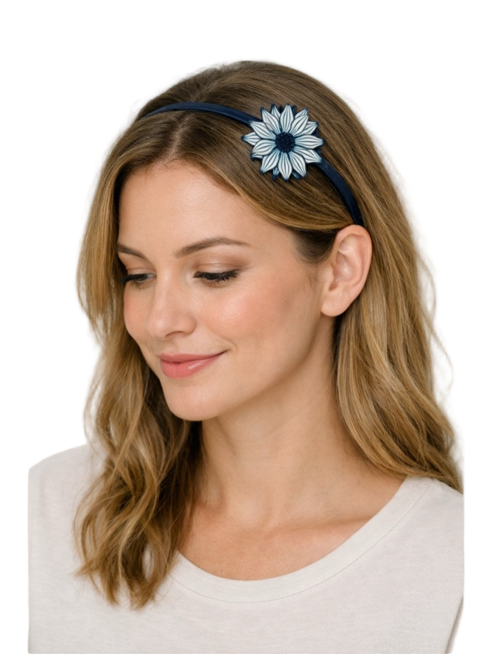 blue and white clay floral headband